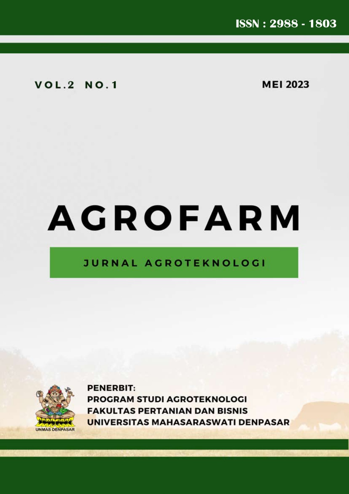 					View Vol. 2 No. 1 (2023): Agrofarm: Jurnal Agroteknologi
				